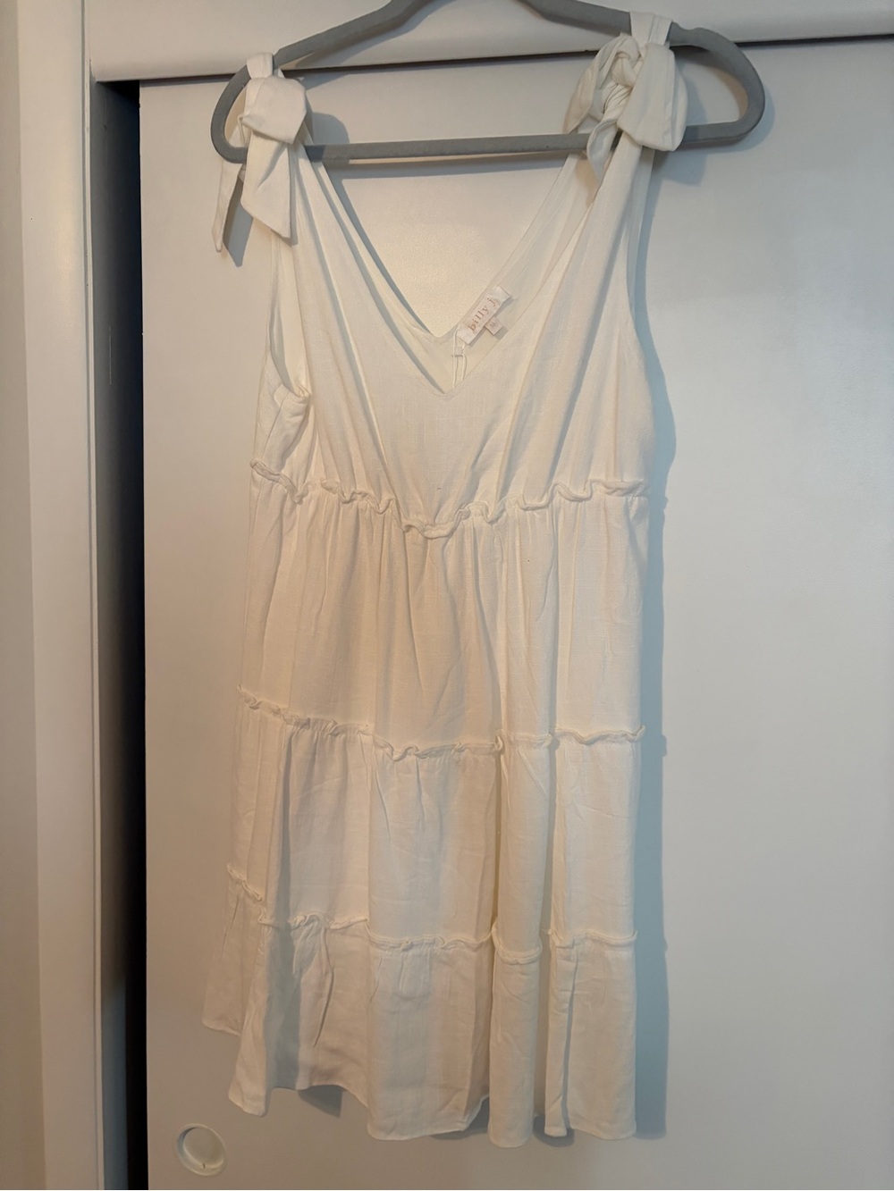 White Tie-Shoulder Tiered Sundress